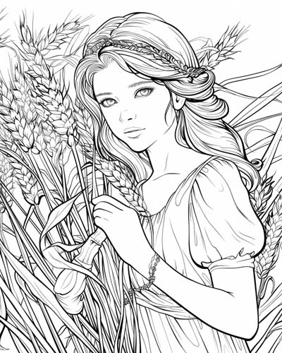 coloring page of the Roman goddess Ceres