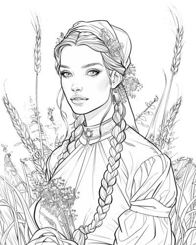 coloring page of the Slavic goddess Mokosh