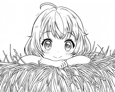 coloring page of playing in the hay
