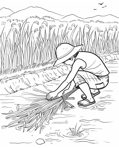 rice field coloring pages