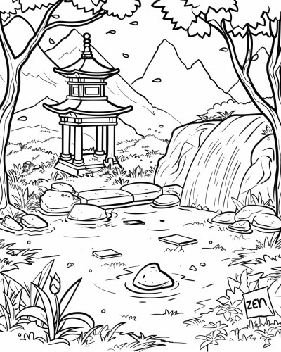 coloring page of a zen garden