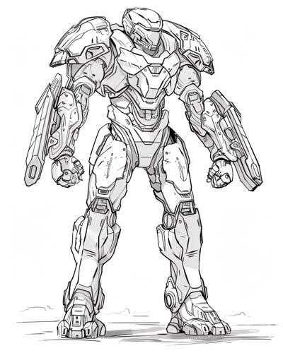 coloring page of a Pacific Rim jaegar