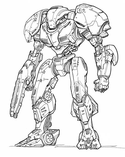 coloring page of a Pacific Rim jaegar