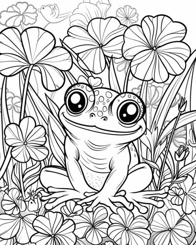 coloring page of a shamrock frog