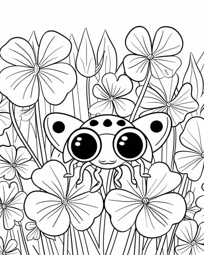coloring page of a shamrock ladybug