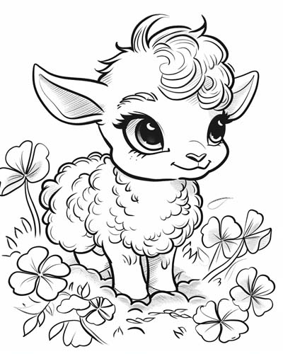 coloring page of a shamrock lamb