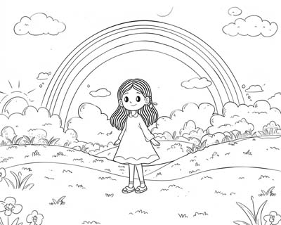 coloring page of a rainbow