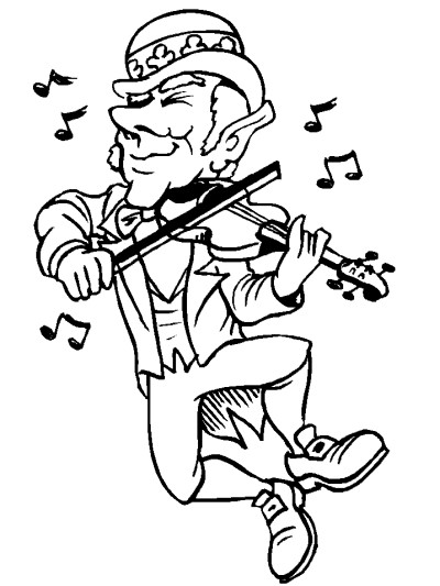 violin played by a leprechaun coloring page