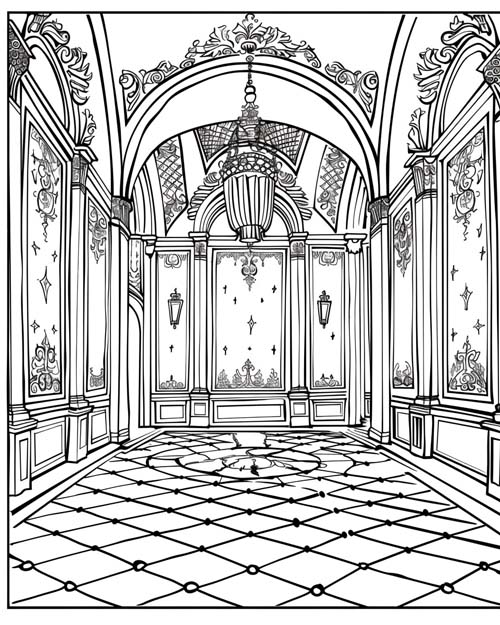 coloring page of the ballroom from Clue