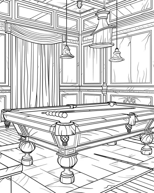 coloring page of the Billiard Room from Clue