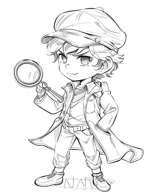 boy detective coloring page
