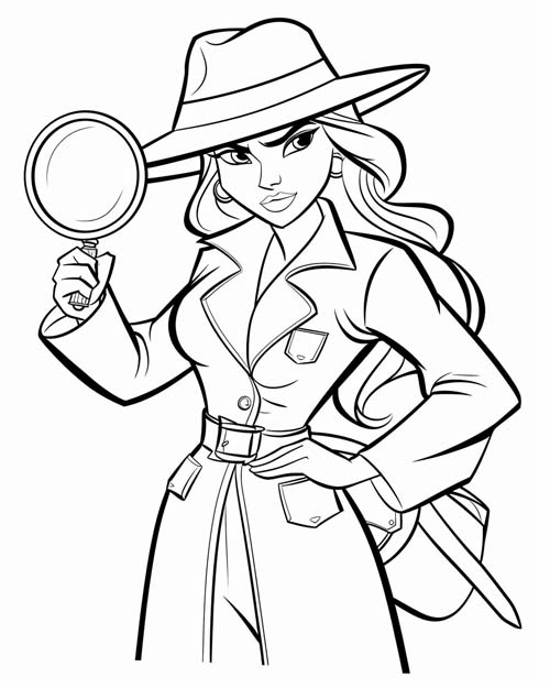 woman detective coloring page