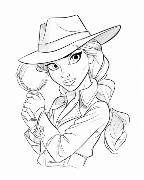 woman detective coloring page