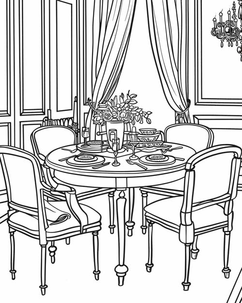 coloring page of the dining room from Clue
