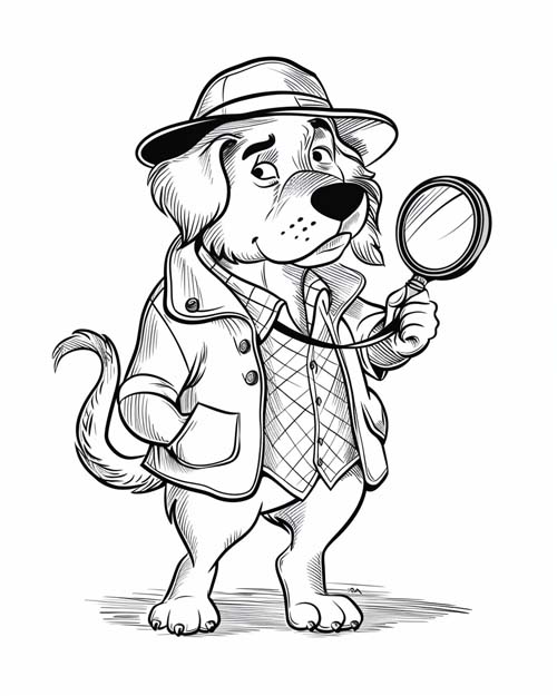 dog detective coloring page