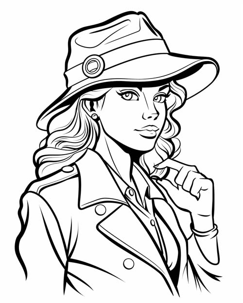 woman detective coloring page