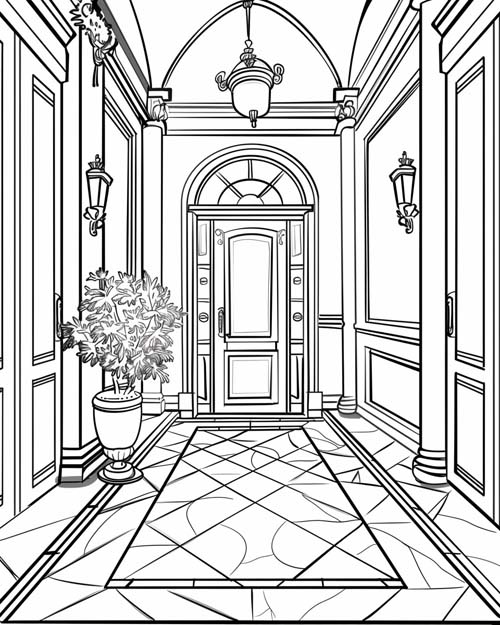 coloring page of the hall from Clue