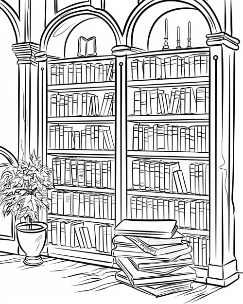 coloring page of the library from Clue