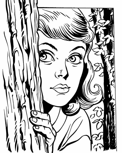 coloring page of Nancy Drew hiding