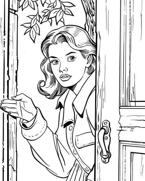 coloring page of Nancy Drew finding a hidden room