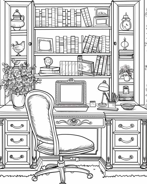 coloring page of the study from Clue