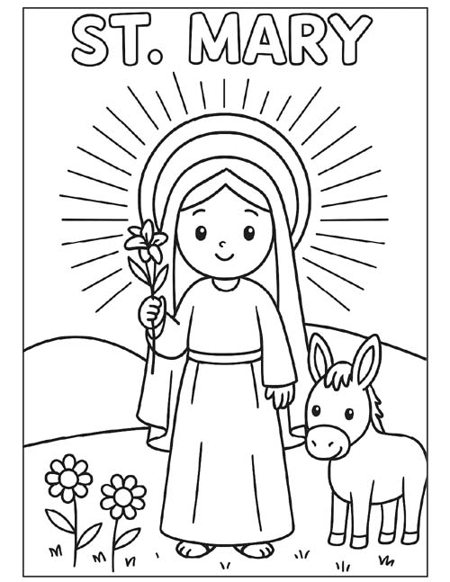 labeled preschool coloring page of St Mary