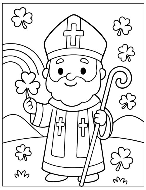 preschool coloring page of St Patrick, the patron saint of Ireland