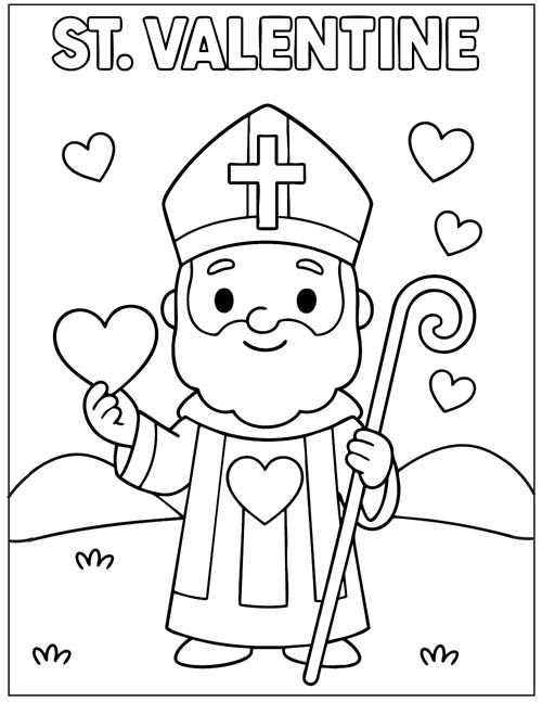 labeled preschool coloring page of St Valentine, the patron saint of animals