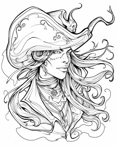 pirate witch coloring page