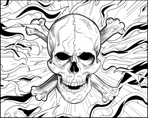 jolly roger skull and bones coloring page