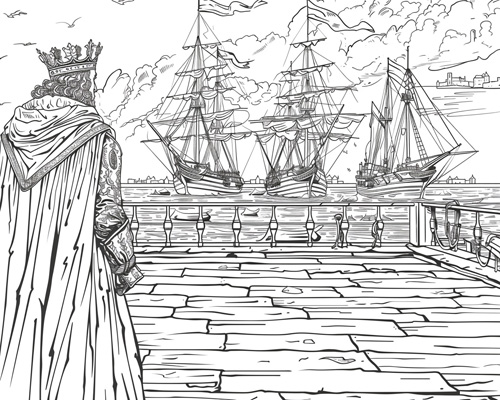 king watching the harbor coloring page