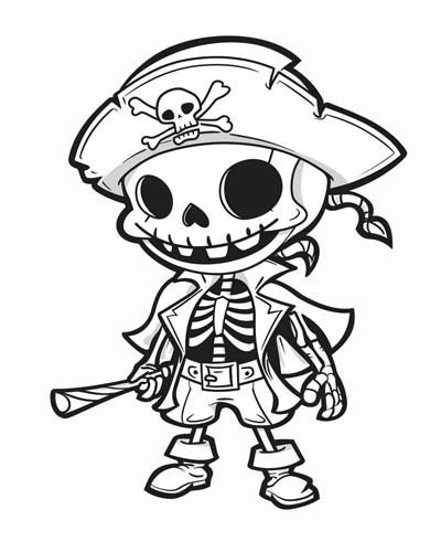 skeleton pirate coloring page