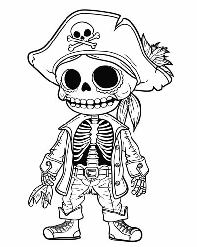 skeleton pirate coloring page