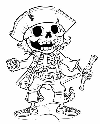 skeleton pirate coloring page