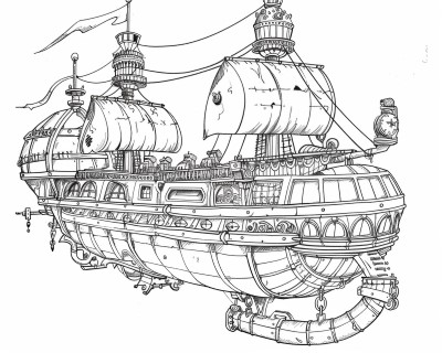 steampunk pirate airship coloring page