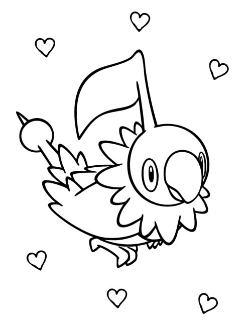 coloring page of chatot and hearts