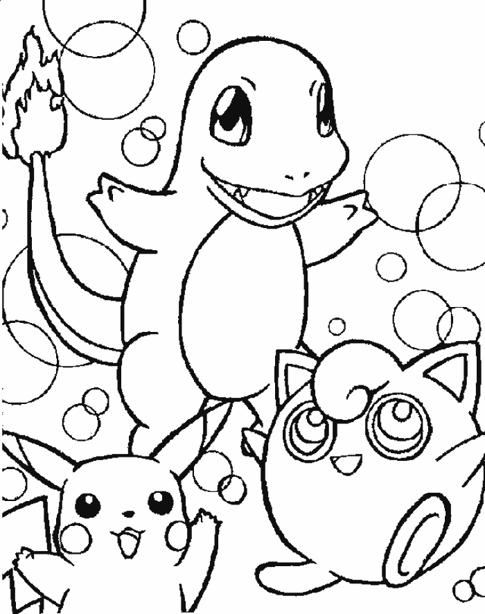 pikachu, charmander and jigglypuff coloring page