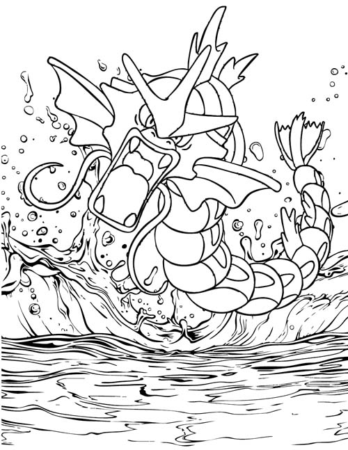 coloring page of Gyarados in the lake