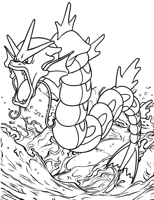coloring page of Gyarados and the ocean