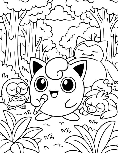 coloring page of jigglypuff singing pokemon to sleep
