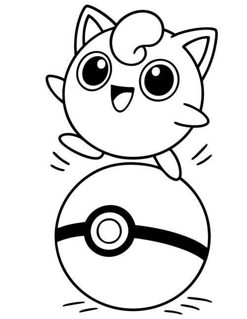 coloring page of jigglypuff on a pokeball