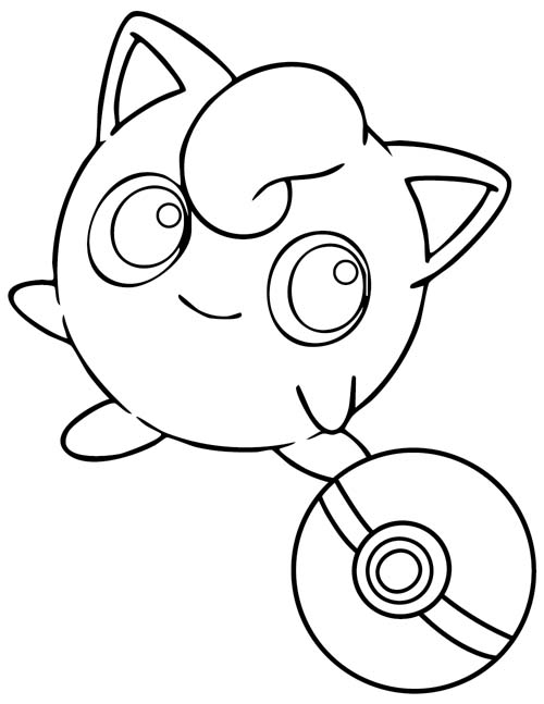 coloring page of jigglypuff and a pokeball