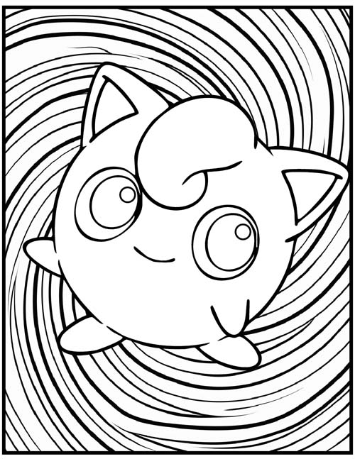 coloring page of jigglypuff and a swirly background