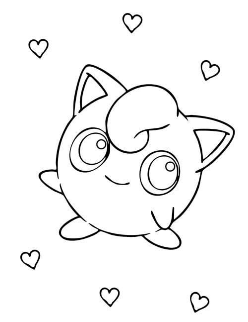 coloring page of jigglypuff and hearts