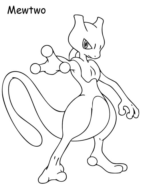labeled coloring page of Mewtwo