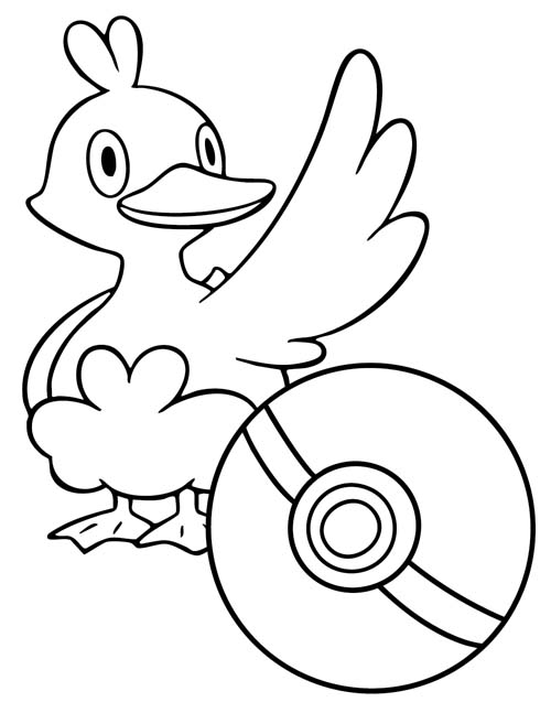 coloring page of Ducklett and pokeball