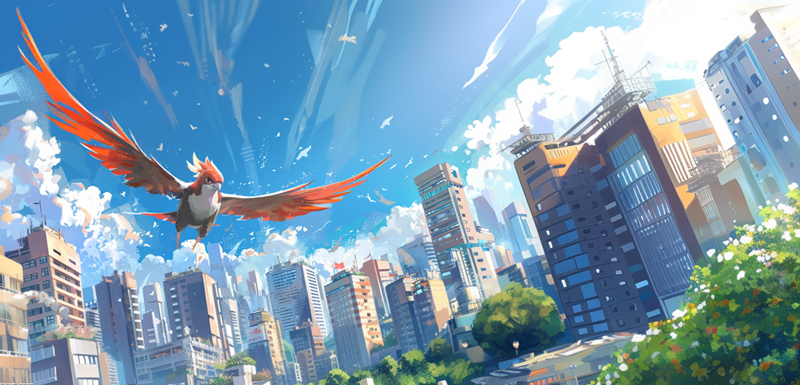 Pidgeotto flying over Lumiose City