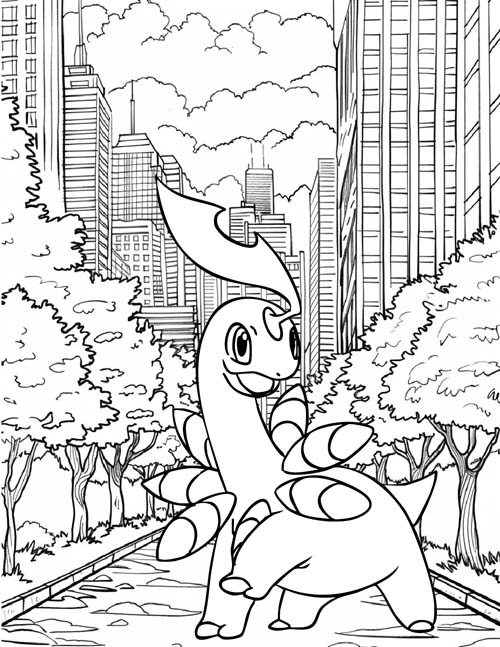 Bayleaf in the park coloring page