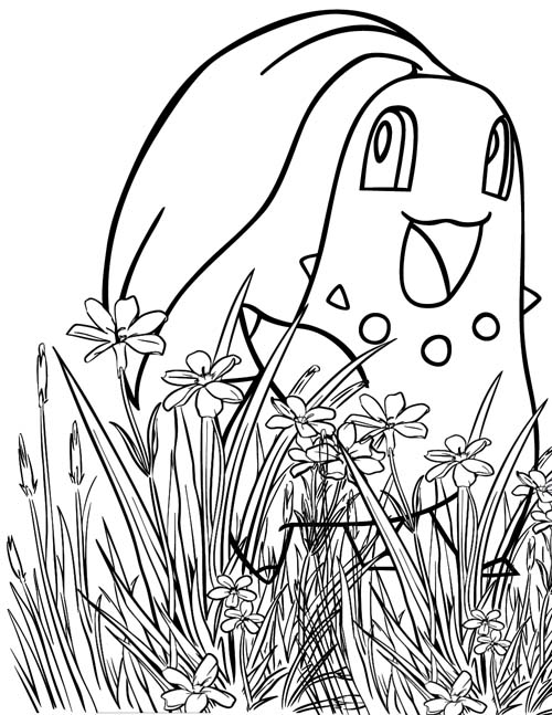 Chikorita in the grass coloring page