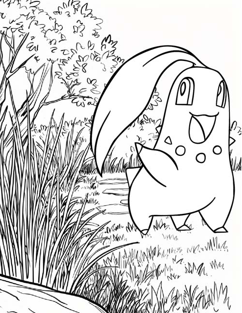 Chikorita in the park coloring page